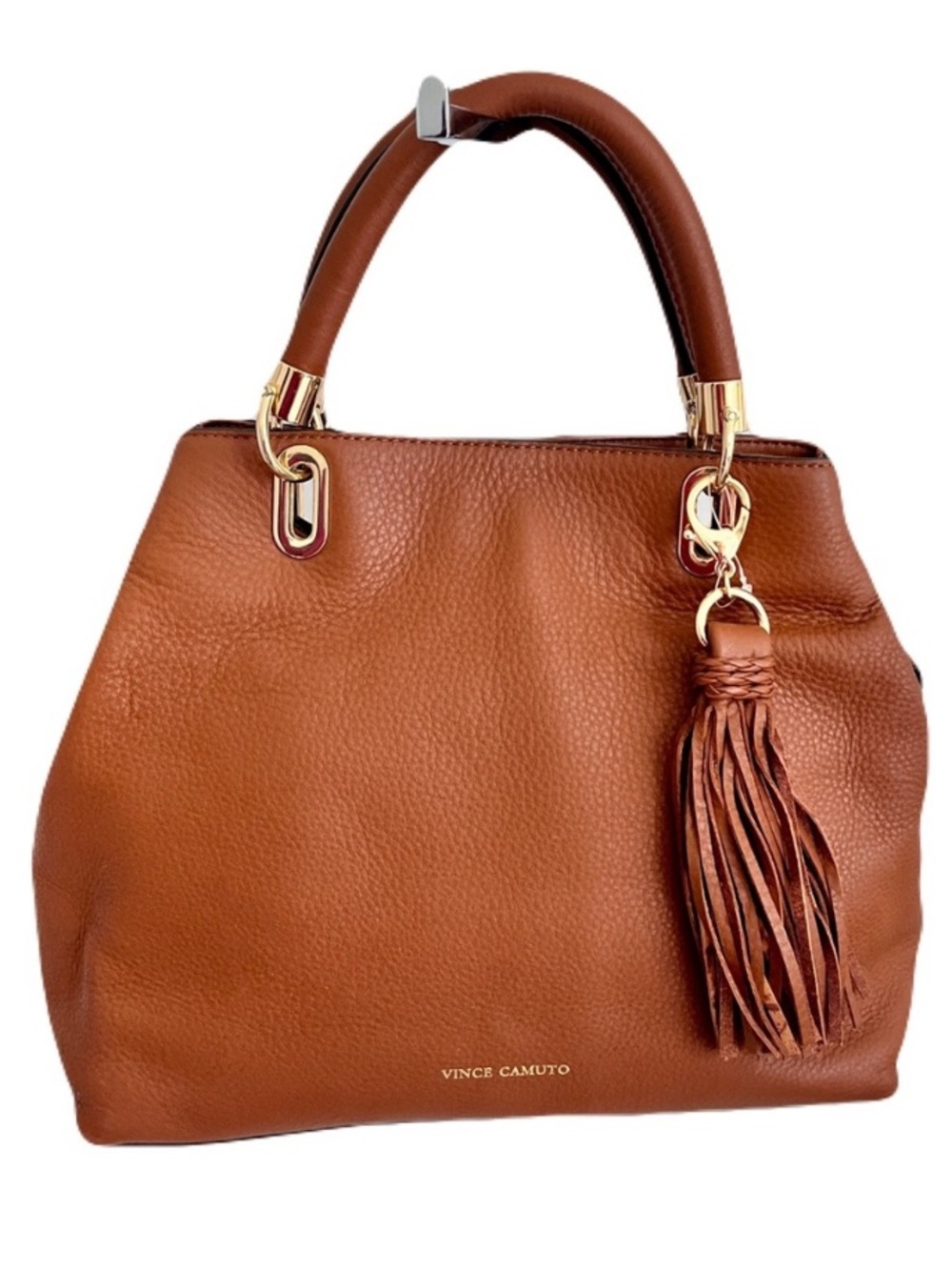 Vince Camuto Brown Leather ‘Elva’ Tassel Satchel in “Dark Rum”